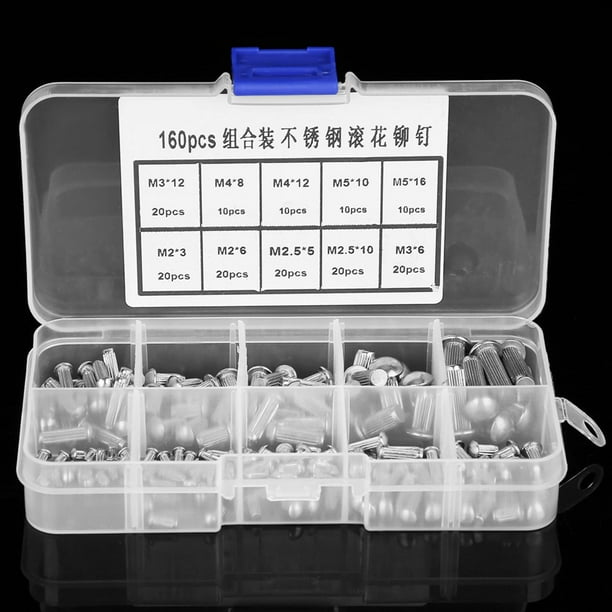 Rivet 160pcs M2-M5 Stainless Steel Round Head Knurled Shank Solid Rivets Assortment Set screw Knurled Shank Rivet Rivet 160pcs M2-M5 Stainless Steel Round Head Knurled Shank Solid Rivets Assortment Set screw Knurled Shank Rivet